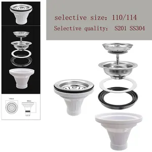 Australian Style Sink Drainer With Watermark Kitchen Sink Accessory Sink Stopper SS304 SS201 Drain Plug 110mm 114mm Filtration