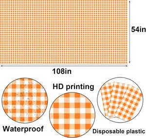 54*108 pulgadas naranja y blanco plástico Rectangular a cuadros a prueba <span class=keywords><strong>de</strong></span> aceite impermeable desechable moderno <span class=keywords><strong>mantel</strong></span> personalizable - Product Image 2