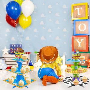 DAMAI Soporte de Cartón de 3 Niveles para Cupcakes con Diseño de Dibujos Animados, 2 Sets, Torre de Postres para Decoraciones de Cumpleaños con Temática de Juguetes - Product Image 4