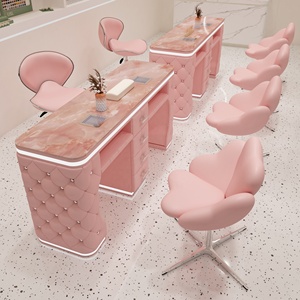 โต๊ะทำเล็บหินอ่อนสีชมพูทันสมัย พร้อมเก้าอี้หมุนและลิ้นชักเก็บของ - Product Image 1