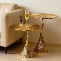 Table d'appoint ronde légère en cuivre pur de luxe Table à volants en métal mobile de créateur pour villa haut de gamme Salon