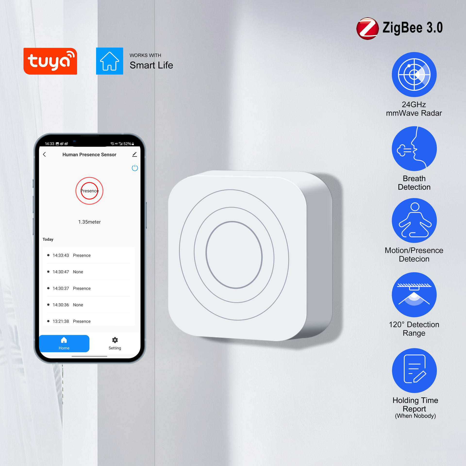 ORANGLES Tuya 24GHz MMWave Human Presence Sensor | Zigbee/Wi-Fi, OLED Display, Alexa/Google Compatible, Battery-Operated Motion Detector for Hotels & Homes (Kuwait) - high resolution display - exposing craftsmanship - Image 2 of 6 | built for everyone | Tuya 24GHz MMWave Human Presence Sensor | Zigbee/Wi-Fi, OLED Display, Alexa/Google Compatible, Battery-Operated Motion Detector for Hotels & Homes (Kuwait) for sale Georgia | Free Shipping ORANGLES