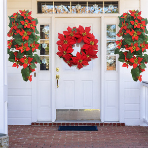 Guirnalda de Flores Navideñas Artificiales de Plástico Clásico Rojo de 19 cm, Decoración <span class=keywords><strong>Colgante</strong></span> para Interiores y Exteriores, <span class=keywords><strong>Chimenea</strong></span> - Product Image 2