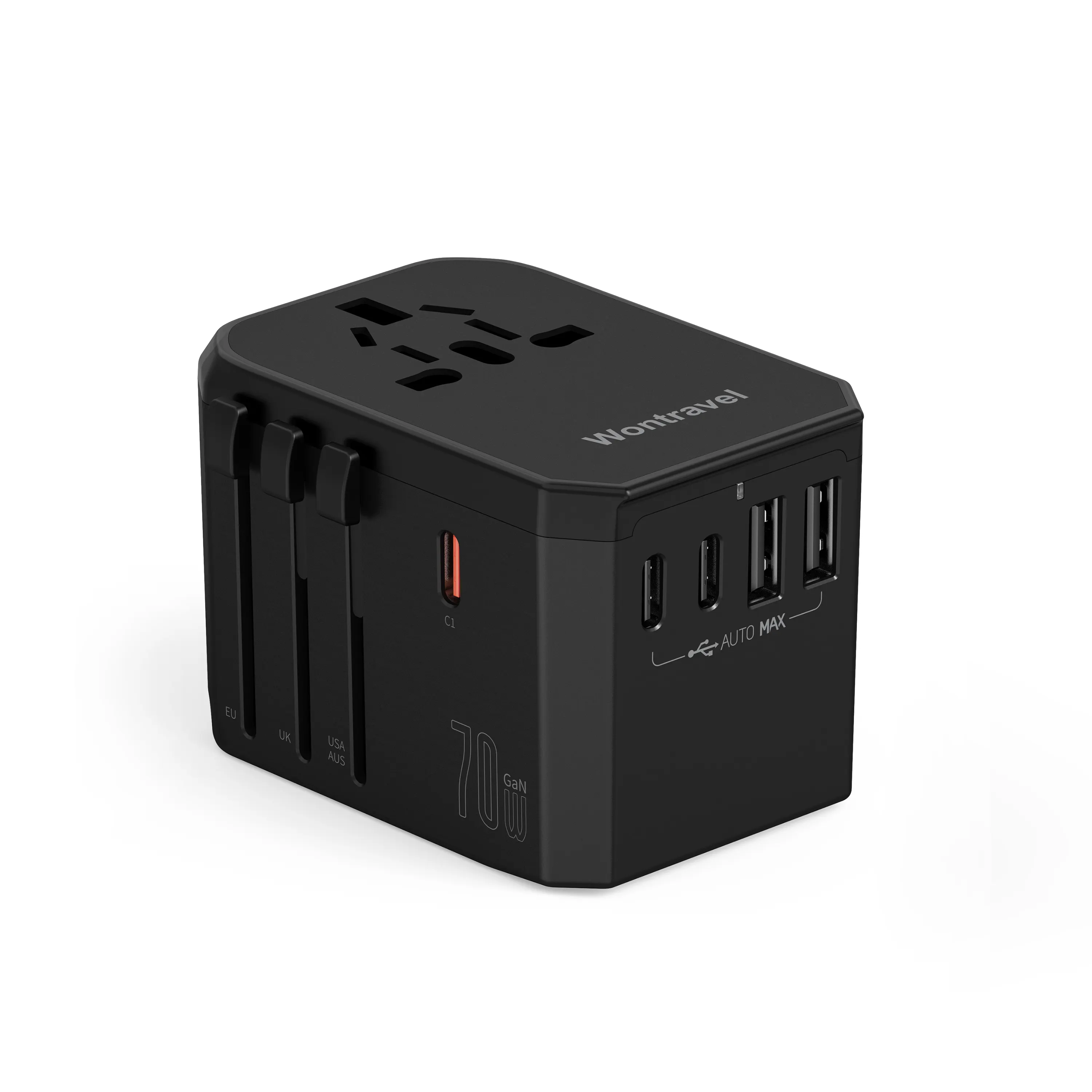 Wontravel dünya tak 70W PD tipi C uluslararası seyahat adaptörü evrensel seyahat adaptörü ile 2 USB 3 tip C