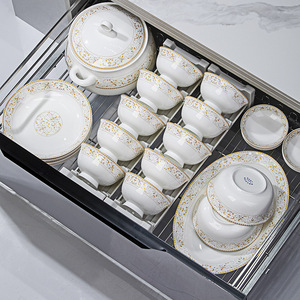 Jingdezhen Ánh Sáng Sang Trọng Phong Cách Gốm Bộ Đồ Ăn Đặt Trung Quốc Hộ Gia Đình Nhà Bếp Món Ăn Sứ Bát Dùng Một Lần Hàng Ngày Hàng Hóa - Product Image 3