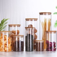 Bocaux de conservation alimentaire en verre au design moderne avec couvercles en bambou pour épices et aliments secs – Préservation de la fraîcheur
