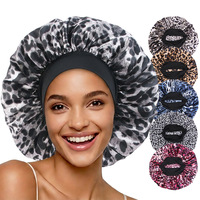 Bonnet en satin imprimé léopard tendance, bonnet de nuit pour le soin des cheveux, bonnet respirant en satin pour femmes avec bande élastique