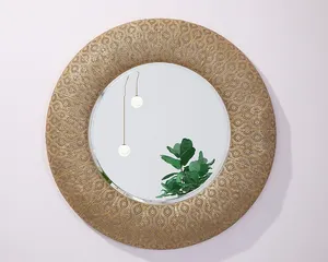 Colgante de pared con diseño calado dorado, decoración de pared con espejo