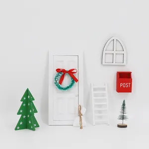 Navidad casa de muñecas muebles DIY niños artesanía regalo miniatura Hada puerta accesorios conjunto