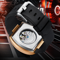 Reloj Mecánico Automático Mark Fairwhale con Forma de Barril, Caja de Aleación de 44 mm, Correa de Goma, Resistente al Agua, Luminoso, Modelo FW-6850
