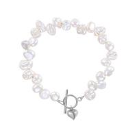 Nagosa 18k Or Vermeil Bijoux Argent Sterling 925 Coeur Baroque Perle D'eau Douce Bulle Puffy Coeur Fermoir À Bascule Bracelets