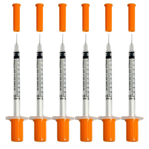 Siêu mịn cam đầu dùng một lần insulin ống tiêm với kim an toàn thú y ống tiêm cho bệnh nhân tiểu đường - Product Image 3