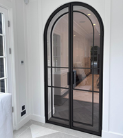 Portes en verre et acier à arche, élégance moderne, avec commande manuelle et finition de surface.