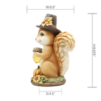 Statue de jardin en résine Écureuil, Écureuil de Thanksgiving avec chapeau de pèlerin et lumière LED en forme de gland, Décoration de jardin, Fourniture en gros B2B