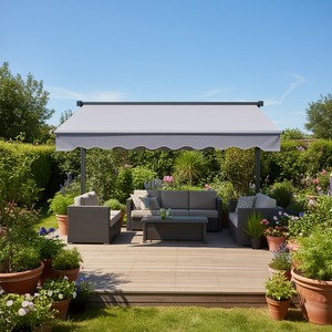 Auvent rétractable manuel pour extérieur, 118'', structure en aluminium, tissu polyester, protection UV, abri solaire, style moderne - Product Image 2