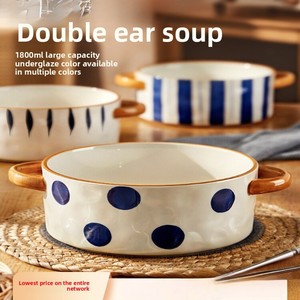 Bol à soupe et nouilles en porcelaine XUANHUI à double anse, design nordique minimaliste, à pois, grand format, pour la maison, nouvelle collection 2026 - Product Image 3