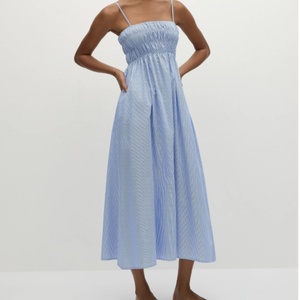 Robe mi-longue en lin et satin de coton pour femme, coupe ample, taille haute, style décontracté, tendance estivale, sexy, à rayures, vente chaude OEM - Product Image 1