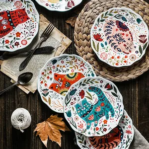 Plato de cerámica de dibujos animados de 8 pulgadas, suministros de cocina circulares para el hogar, adecuado para postre/PAN/fruta/aperitivo/bistec - Product Image 3