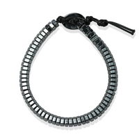 Bracelet ajustable en hématite noire géométrique hexagonale à facettes, perles cylindriques, pour femmes et hommes, usage quotidien