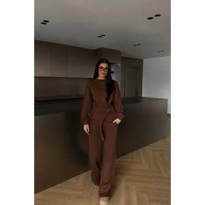 Conjunto de traje para mujer con detalle de cinturón marrón - Product Image 3