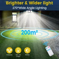 Lampe à détecteur de mouvement extérieure, éclairage solaire à 4 têtes, 333 LED, éclairage solaire sans fil, projecteurs