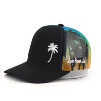 Gorra Trucker Unisex con Logotipo Personalizado, Diseño de Palmera, Impresión por Sublimación, Ajustable, Estilo Snapback, para Senderismo, Modelo 112