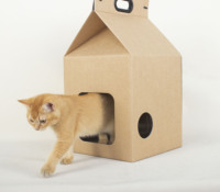 Refugio Plegable para Mascotas (Gatos y Conejos) de Cartón Reciclado, Resistente, Ecológico, con Asa, Portátil, Hecho con Materiales Reciclados