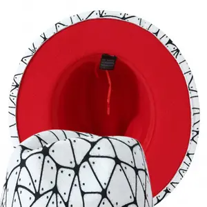 Topi Fedora Wol Tambal Sulam Merah dan Putih Baru Musim Gugur Musim Dingin 2022 Topi Fashion Kualitas Tinggi 2 Tone Topi Pinggiran Lebar Topi Fedora Uniseks