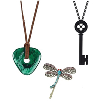 Collier à boutons en plastique et ensemble de pinces à cheveux libellule avec pierre verte, accessoires de déguisement pour adultes unisexe, pour Halloween et cosplay