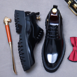Zapatos de cuero para hombre estilo coreano, tipo derby, de negocios, con suela gruesa, de cuero brillante, elegantes, con ribete cosido, de talla grande. - Product Image 4