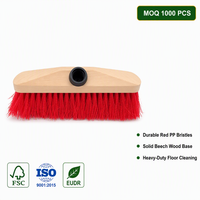 Brosse de nettoyage de sol à poils en PP rouge de 26 cm, base en bois de hêtre, embout fileté, outil de nettoyage pour grandes surfaces