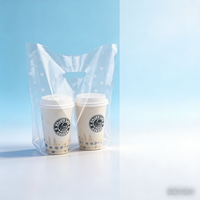 Sacs à emporter biodégradables en plastique PP transparent à fond carré pour thé au lait à gobelet simple/double personnalisé, thé à bulles
