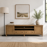 Meja TV Kayu Solid Mewah, Konsol Media Rustic, Kabinet Penyimpanan Kayu Oak Kelas Atas untuk Perabot Ruang Tamu