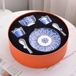Ensemble de vaisselle moderne bleu en céramique, 10 pièces avec boîte cadeau, bols et assiettes - Product Image 2