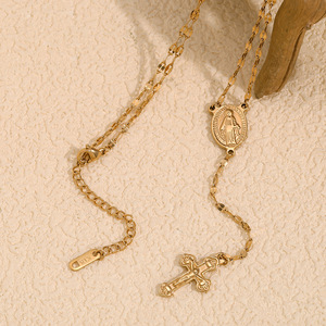 Collar <span class=keywords><strong>de</strong></span> Acero Inoxidable con Colgante <span class=keywords><strong>de</strong></span> Cruz <span class=keywords><strong>de</strong></span> Jesús y Virgen María, Chapado en Oro <span class=keywords><strong>de</strong></span> 18k, Resistente al Deslustre - Product Image 3