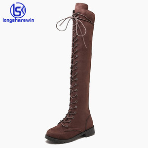 Sexy di nuovo arrivo delle signore di modo lungo scarpe lace up <span class=keywords><strong>donna</strong></span> stivali alti al ginocchio - Product Image 2