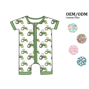 婴儿服装制造商定制可爱印花低起订量竹纤维拉链夏季短款连体衣，适合婴儿，流行款式 - Product Image 2