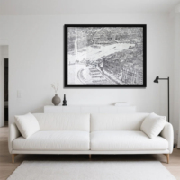 Peinture sur toile 100 % artisanale de luxe, paysage urbain de niche, croquis au crayon, art mural moderne, cadre en verre acrylique, pour salon