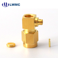 Connecteur LWMC SMA mâle à angle droit plaqué pour soudure, 1.50 Max, pour câble semi-flexible et semi-rigide de 0.086 pouces