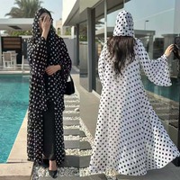 Nouvel ensemble Abaya en mousseline à pois 2026 – Cardigan long ouvert avec hijab, tenue ample et modeste pour femme musulmane