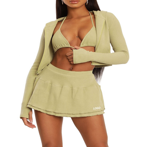 Usine Personnalisé Yoga Ensemble 3 Pièces Vital <span class=keywords><strong>Sport</strong></span> Costume <span class=keywords><strong>Crop</strong></span> <span class=keywords><strong>Top</strong></span> Veste <span class=keywords><strong>Sport</strong></span> Soutien-Gorge Jupe Shorts Ensemble Fitness Zip up <span class=keywords><strong>Manches</strong></span> <span class=keywords><strong>Longues</strong></span> - Product Image 6