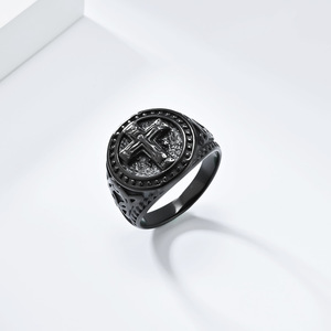 Men's <b>Titanium</b> Steel Cross <b>Ring</b> Gold <b>Black</b> Silver Daily Wear Jewelry Punk Style Fashion <b>Ring</b> - Product Image 4
