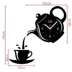 Creative Eco-Friendly Contemporary Coffee Cup Teapot DIY 3D <b>Wall</b> Clock Acrylic <b>Mirror</b> Sticker Home Decor - Product Image 6