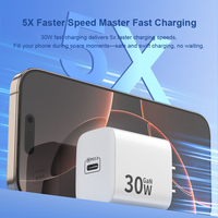 Cargador Justlink PD de 30W GaN con Adaptador USB-A Tipo-C, Enchufe EU/US/UK, Cargador de Pared USB-C con Protección Contra Incendios para iPhone