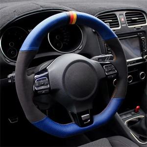 Protector de volante de coche de cuero genuino personalizado para Volkswagen <span class=keywords><strong>Golf</strong></span> 6 Mk6 VW Polo Sagitar Bora Santana Jetta MK5 <span class=keywords><strong>Interior</strong></span> de coche - Product Image 5