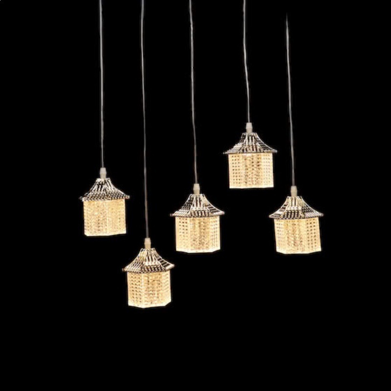 Lustre de cour doré émaillé à 10 têtes