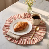Nappe carrée moderne à bords festonnés, brodée à la main, en coton et lin, écologique, réutilisable, douce, élégante, de luxe, pour mariage et fêtes