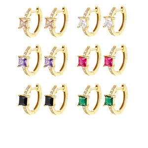 Pendientes de Aro Coloridos de Plata de Ley con Baño de Oro de 18K y Circonitas, de Moda, Tipo Huggie, para Mujer - Product Image 4