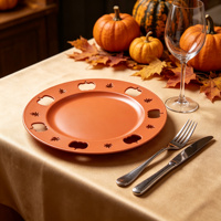 Assiette de Présentation Orange Luxe et Élégante en Plastique Durable Non Toxique de 33 cm avec Découpes Citrouille pour Usage Domestique, Mariages, Halloween et Récolte