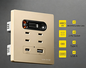 Prise murale YuHe Group avec 2 prises AC, 1 USB-C, 1 USB-A, câble rétractable intégré, style moderne, compatible Wi-Fi, application Smart Life, IP20 - Product Image 5